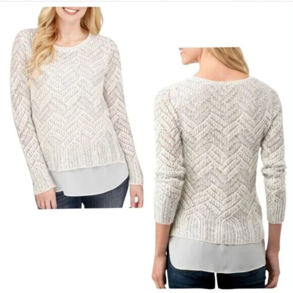 Lucky Brand Sweater Womens Large Beige Cable Knit Layered Pullover XS - Picture 2 of 6